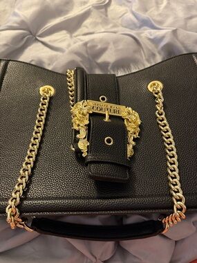 Versace Jeans Collection Black Tote with Gold Chain & Buckle